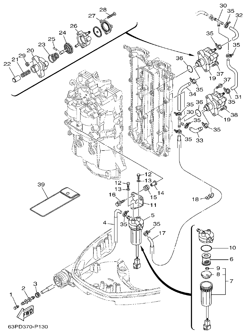 Yamaha F150DET, FL150DET FUEL 1 parts diagram
